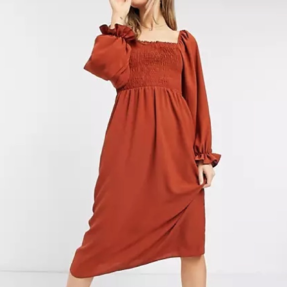 NWT ASOS shirred square neck midi dress - Picture 3 of 4